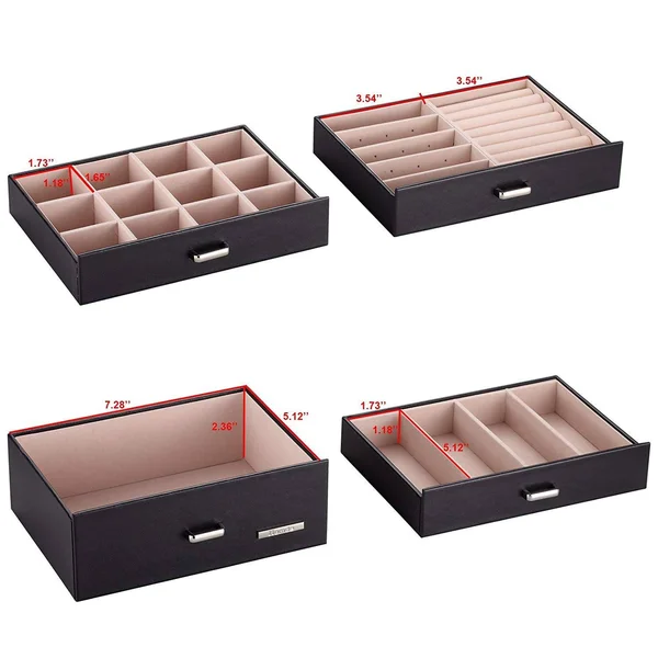 Homde Synthetic Leather Huge Jewelry Box Mirrored Watch Organizer Necklace Ring Earring Storage Lockable Gift Case (Black)