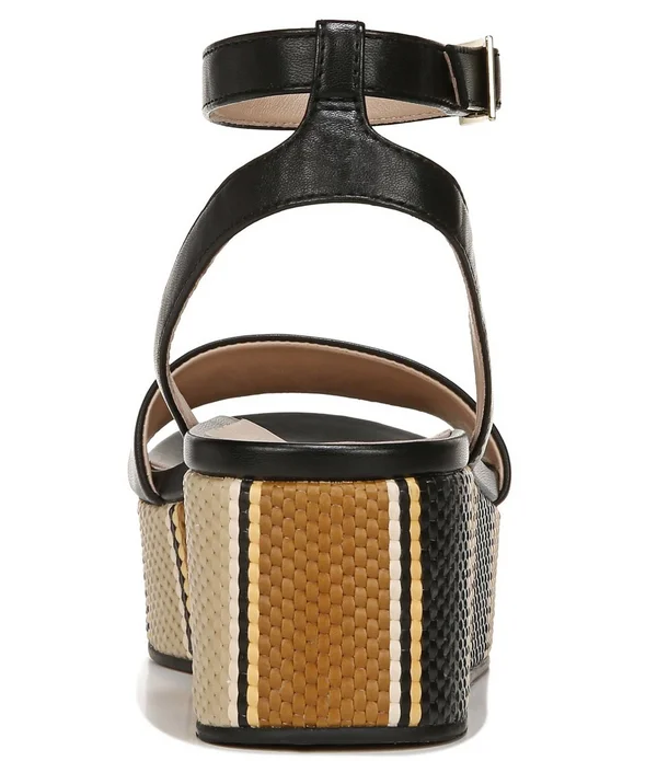 27 Edit Jamari Leather Striped Platform Sandals, Womens, 5M, Black