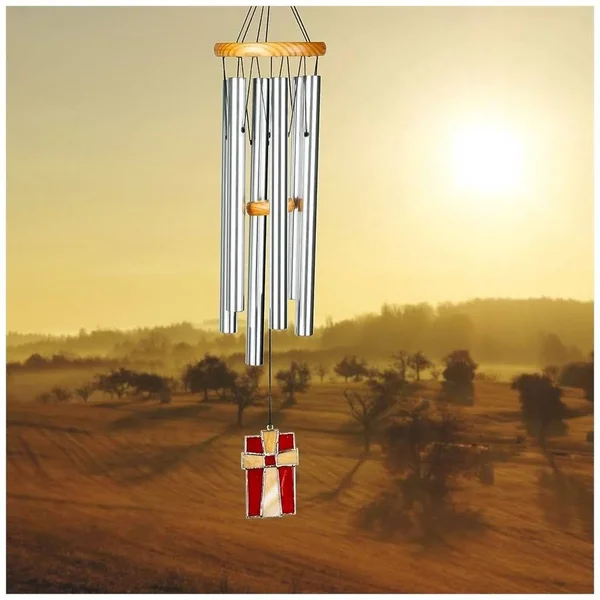Woodstock Chimes Amazing Grace Stained Glass Windchime - Silver
