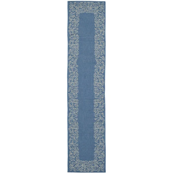 Safavieh Courtyard Blue & Beige 2&-3x22 x 10& Indoor/Outdoor Rug