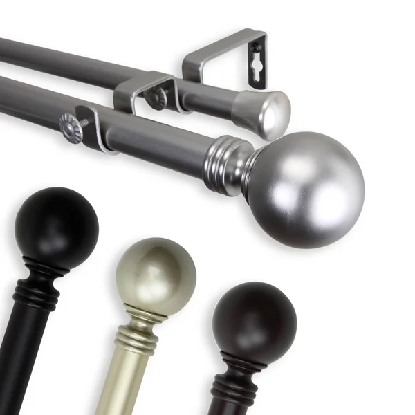 Rod Desyne Home Decorative Globe Double Curtain Rod - Satin Nickel, 48x22 - 84x22