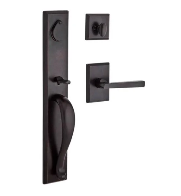 Baldwin Reserve SCLONXTAPLRSR492S Single Cylinder Longview Handleset Left Hand Taper Lever and Rustic Square Rose with SmartKey