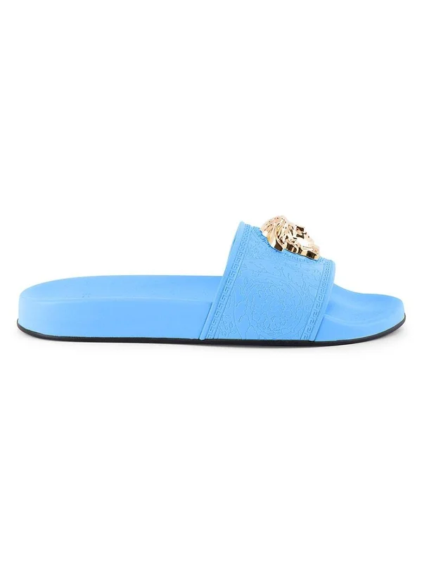 Versace Women's Palazzo Pool Slides - Cerulean - Size 7 Sandals