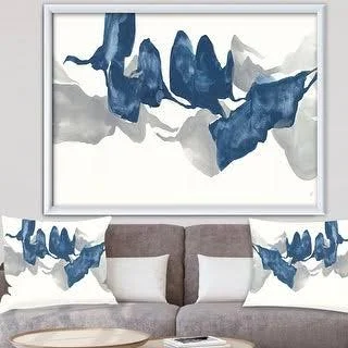 Designart &Gouache Sapphire on Gray& Modern & Contemporary Framed Art Print (40 in. Wide x 30 in. High - White), Blue, Desig