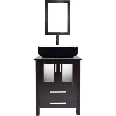 Elecwish 24 inch Modern Bathroom Vanity and Ceramic Sink Combo Lavatory Stand Cabinet Storage Wooden Black Espresso, Size: Large