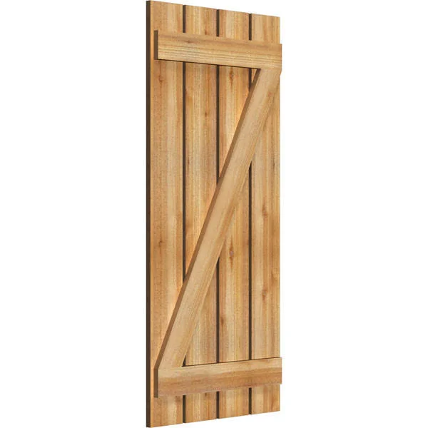 23x22W x 50x22H TimberCraft Four 5 3/8x22 Boards Spaced Board-n-Batten Shutters w/Z-Bar - Rough Sawn Western Red Cedar (Per Pair)