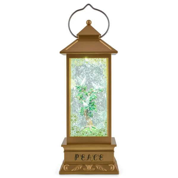 Christmas Doves in Tree Lantern Plastic Peace Glitter Water 133667