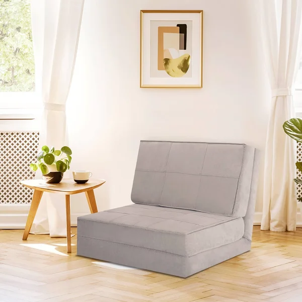 Costway Convertible Fold Down Chair Flip Out Lounger Sleeper Bed Couch - Grey