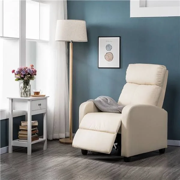 Easyfashion Faux Leather Soft-Cushioned Push Back Recliner - Beige