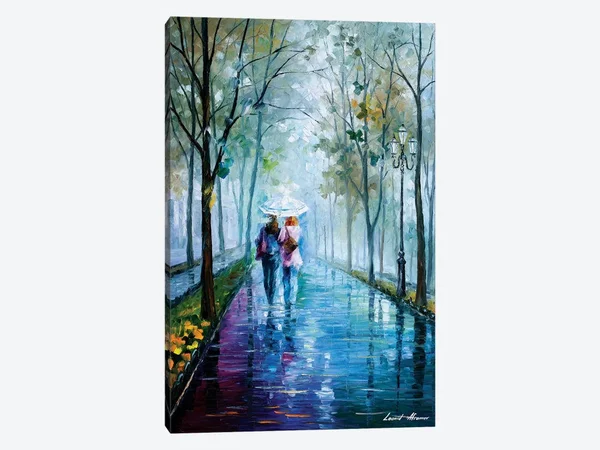 Leonid Afremov Canvas Wall Decor Prints - Foggy Stroll ( scenic & landscapes > Urban > City Parks art)