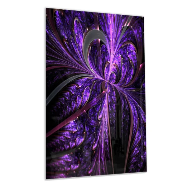 Design Art Embossed Dark Purple Floral Shapes - Large Floral Glossy Metal Wall Art - Size: 12