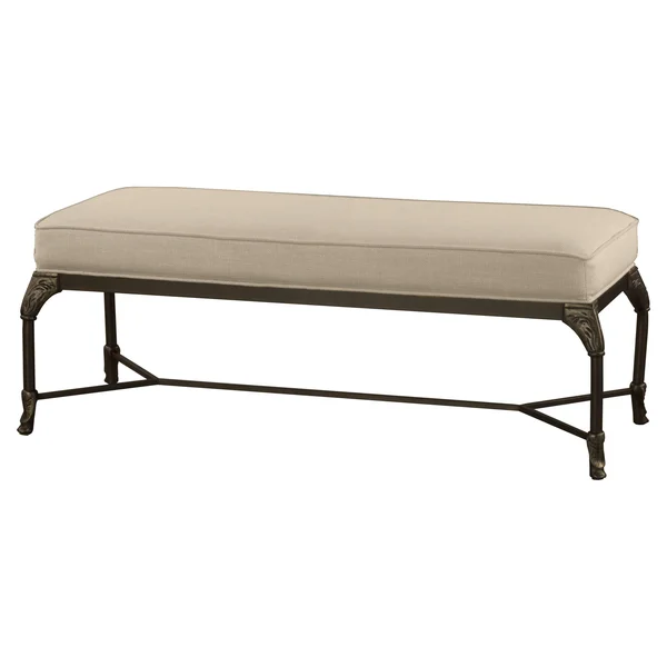 Wren Modern Classic Beige Upholstered Leaf Embossed Brown Iron Bench - - Iron/Bronze, Kathy Kuo Home