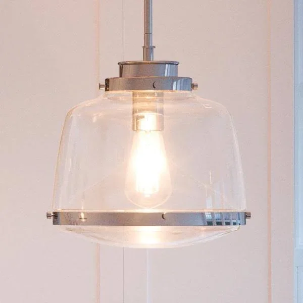 Urban Ambiance Luxury Vintage Electric Pendant - Size: 11-1/4 inchh x 11 inchw, with Urban Industrial Style Elements, Polished Ni