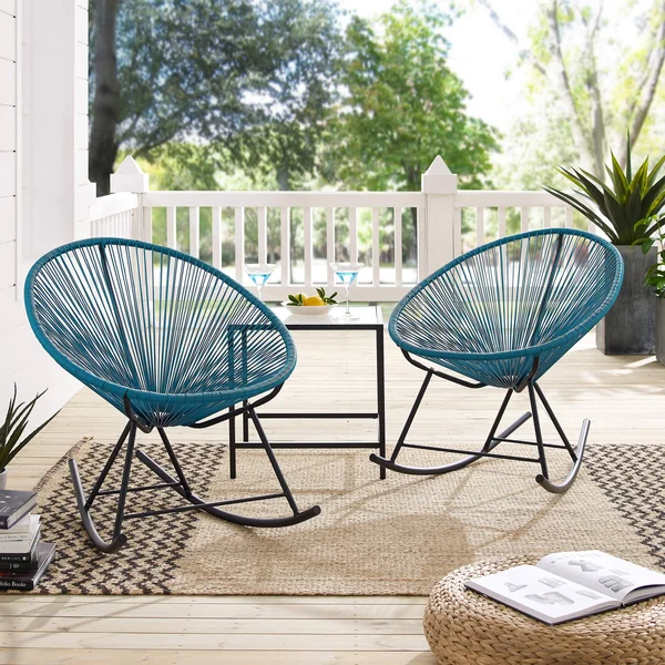 Corvus Sarcelles Modern Wicker Patio Rocking Chairs(Set of 2) - Grey