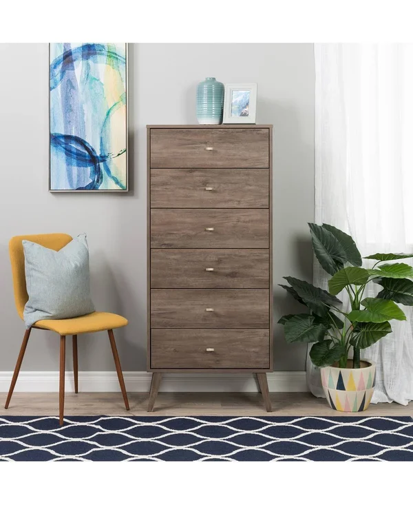 Prepac Milo Mid Century 6-Drawer White Modern Tall Chest