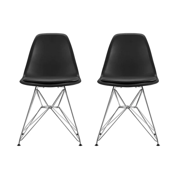 DHP Mid Century Modern Molded Chair with Upholstered SEAT - Set of 2, Black