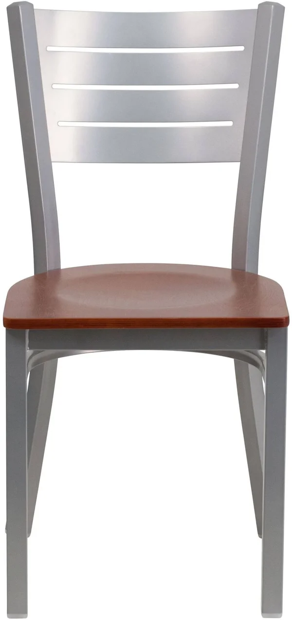 Flash Furniture Hercules Series Slat Back Metal Restaurant Chair - Cherry/Silver