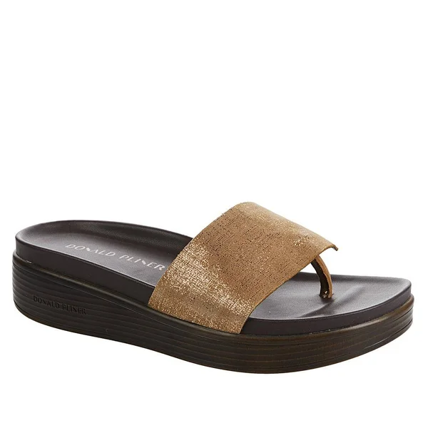 Donald J. Pliner Fifi Leather Platform Thong Sandal - Metallic - Size 7
