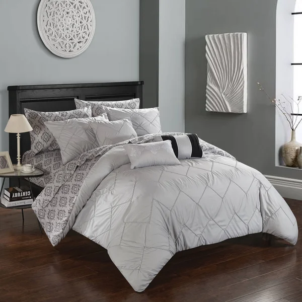 Chic Home Darlene 10 Piece Reversible Bed in A Bag Comforter Set, Size: Queen, Grey