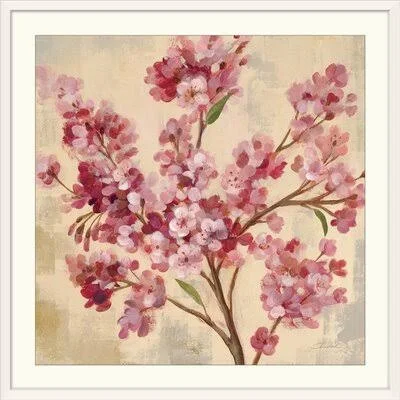 Pink Cherry Branch I by Silvia Vassileva - Print Bungalow Rose Format: White Frame - Size: 38x22 H x 38x22 W x 1x22 D