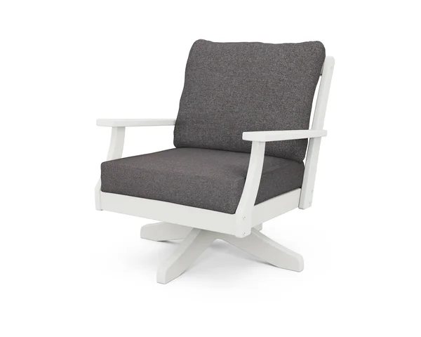 POLYWOOD Braxton Deep Seating Swivel Chair in Vintage White, Ash Charcoal