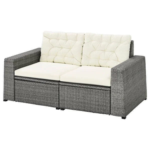 IKEA - SOLLER諲 2-Seat Modular Sofa - Outdoor, Dark gray/Kuddarna Beige, 63 3/8x32 1/4x33 1/8