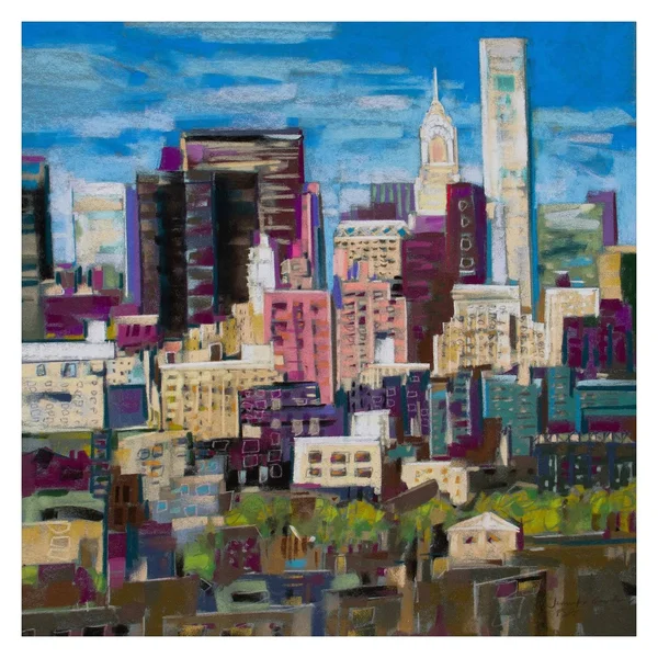 Skyline New York City 2 inch Painting Print on Wrapped Canvas - Blue