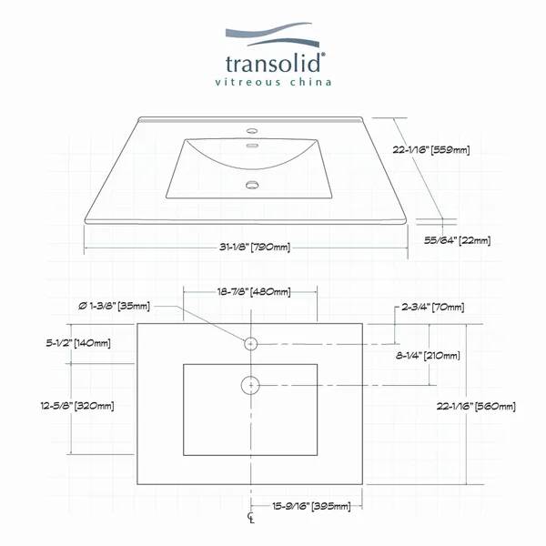 Transolid Tl-1708-01 Juliette 31-in Vitreous China Vanity Top with Integrated Sink - White