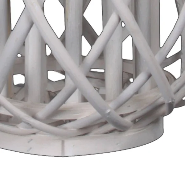Benjara BM208701 Bellied Shaped Lattice Design Lantern with Glass Candle Holder White - Large