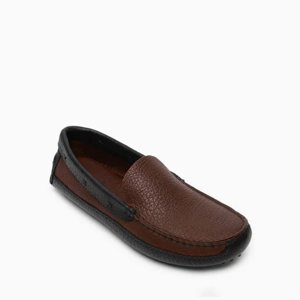 Minnetonka Moccasin - Men's P.W. Driving Loafer (Color Block) in Brown Upper and Black Lower, Size 6, Handmade