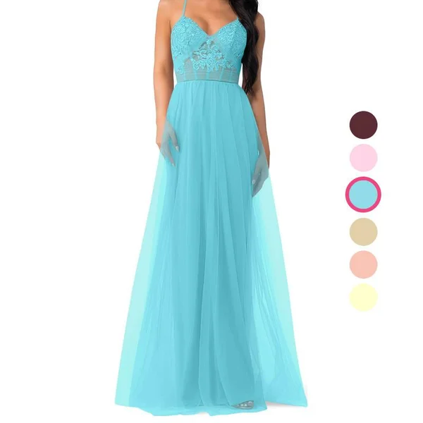 Azazie A-Line/Princess V-Neck Floor-Length Tulle Bridesmaid Dresses - Caribbean