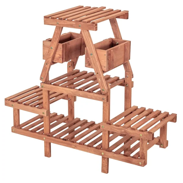 Leisure Season 4-Tier Plant Stand with Pot Holders - Brown