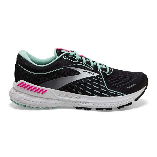 Brooks Women's Adrenaline GTS 21 Running Shoe, Black/Pink, 5.5, B