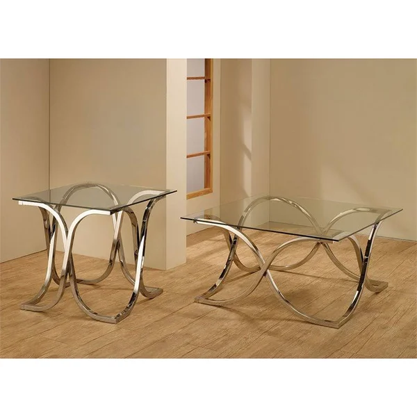 Bowery Hill Glass Top Accent End Table in Chrome