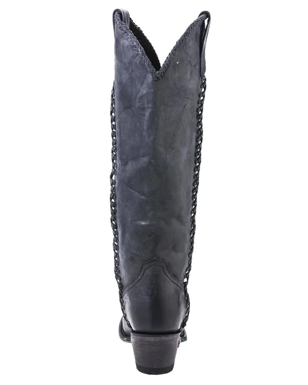 Lane Boots Crackled Black Leather Plain Jane Cowgirl