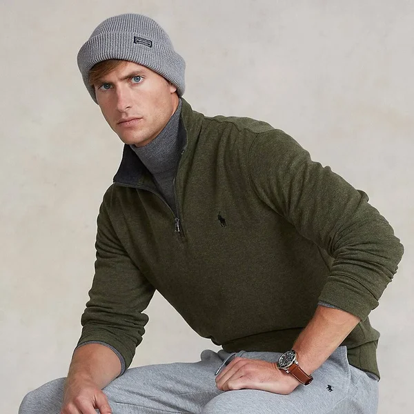 Ralph Lauren Men's Luxury Jersey Quarter-Zip Pullover - Size Xs in Alpine Heather/C9760