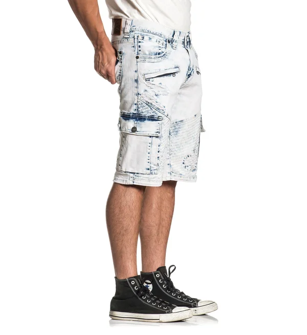 Affliction Hunter Fallen Fulton 110DS105 New Denim (Blue) Fashion Cargo Shorts for Men, Size: 38