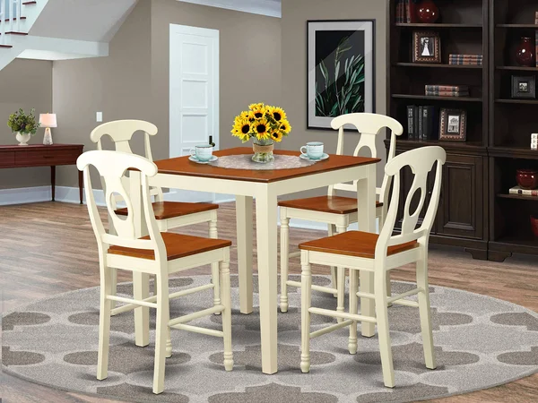 East West Furniture VNKE5-WHI-W 5 Piece High Table and 4 Bar Stools Set