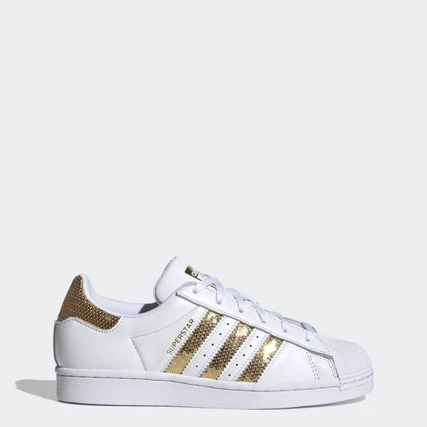 Adidas Superstar White/Gold Women's Shoes, Size: 5.5