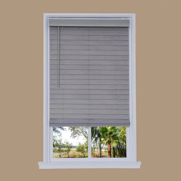 Allen + Roth 2.5-in Slat Width 52.25-in x 72-in Cordless Gray Faux Wood Room Darkening Horizontal Blinds - DFHSB5472-52.25