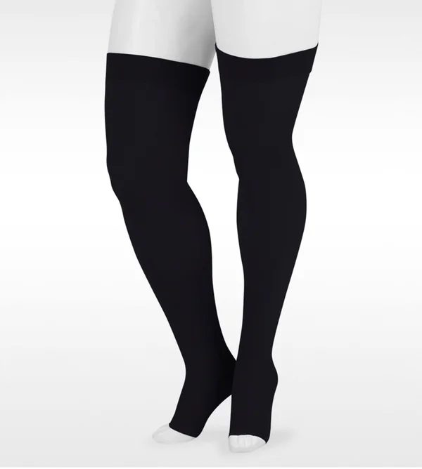 Juzo Dynamic 20-30 mmHg Open Toe Thigh High w/ Silicone Top Band - IV, Short, Black