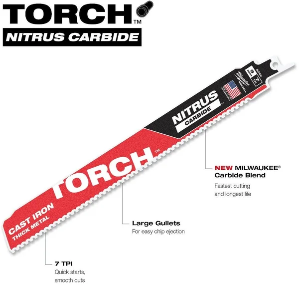 Milwaukee 48-00-5362 9x22 7TPI Sawzall Torch w/ Nitrus Carbide for Cast Iron - 3pk