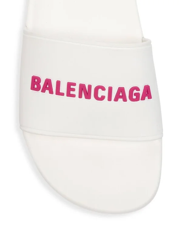 Balenciaga Logo Pool Slide Sandals, White, Women's, 41EU, Sandals Slides