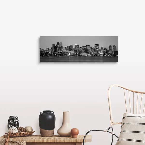 Panoramic Seattle City Skyline at Night - Washington, Canvas Wall Art, 36x12, Great Big Canvas