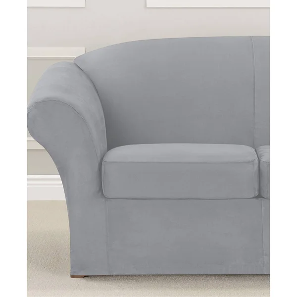 Ultimate Stretch Loveseat Suede Slipcover Light Gray - Sure Fit