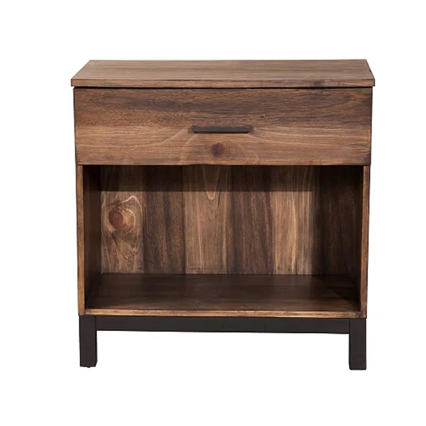 Benzara BM205706 Two Tone Nightstand with 1 Drawer and 1 Open Compartment Brown