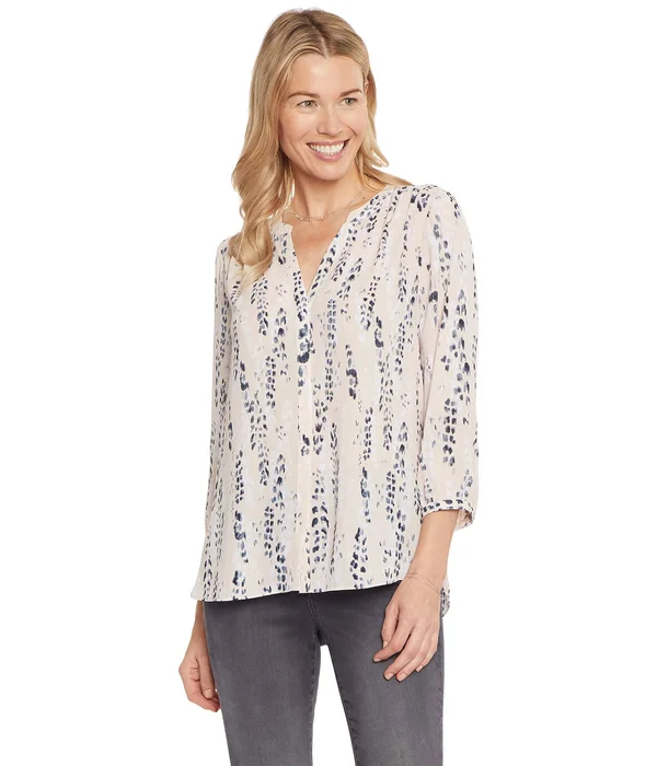 Nydj Women's Pintuck Blouse in Quincy Fresco - Regular, Size: Large, Denim