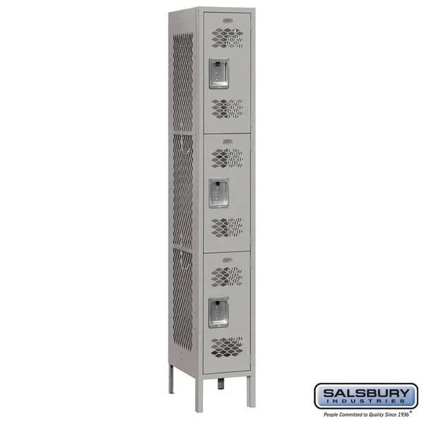 Salsbury Industries 73162GY-U Triple Tier 12-Inch Wide 6-Feet High 12-Inch Deep Unassembled Vented Metal Locker, Gray