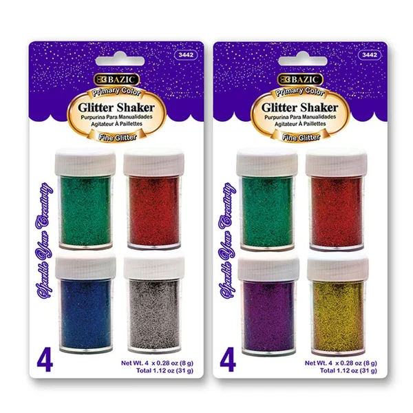 Bazic 8g - 0.28 oz. 4 Primary Color Glitter Shaker