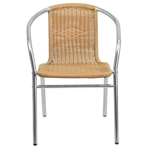 Flash Furniture 4 Pk. Aluminum and Beige Rattan Indoor-Outdoor Restaurant Chair